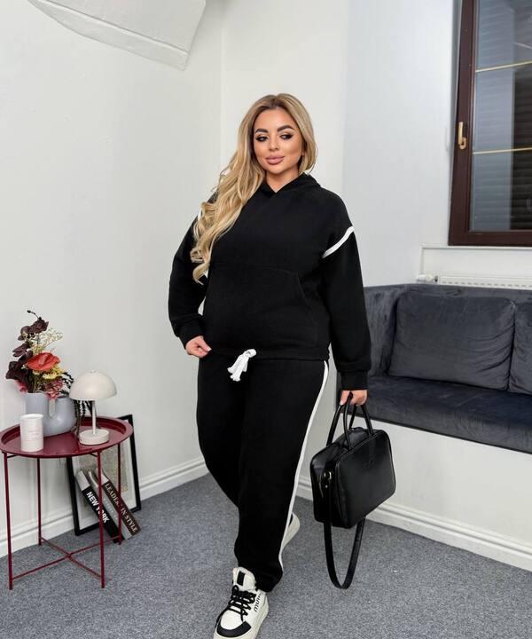 Женский спортивный костюм-двойка из мягкого тёплого флиса с контрастными вставками осенний зимний