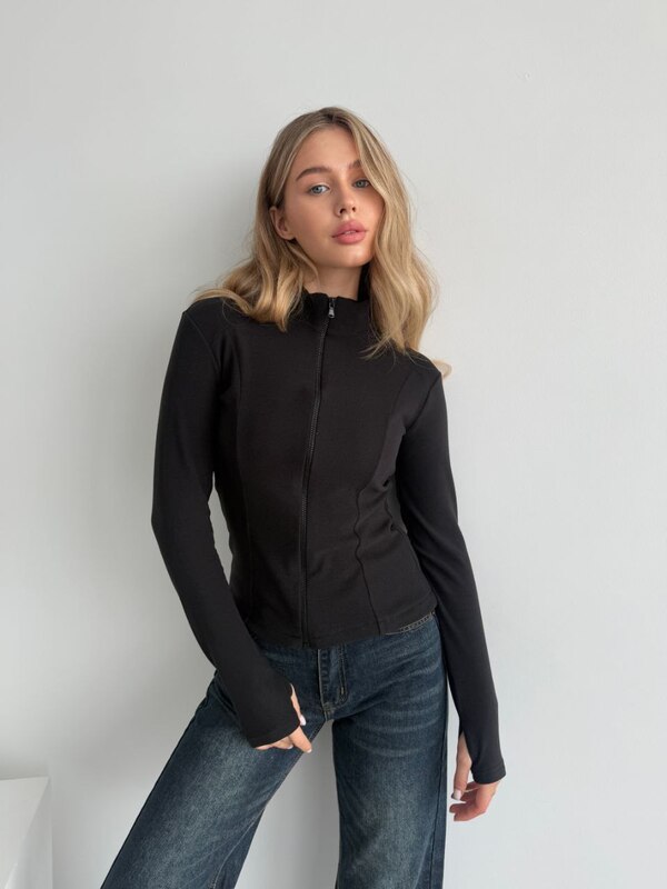 Термокофта женская приталенного кроя на молнии из ткани пума осенне-зимняя