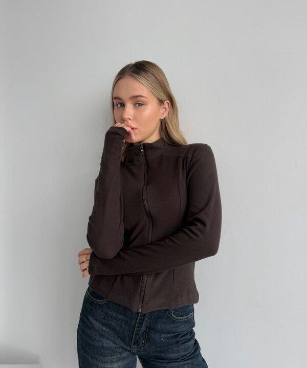 Термокофта женская приталенного кроя на молнии из ткани пума осенне-зимняя