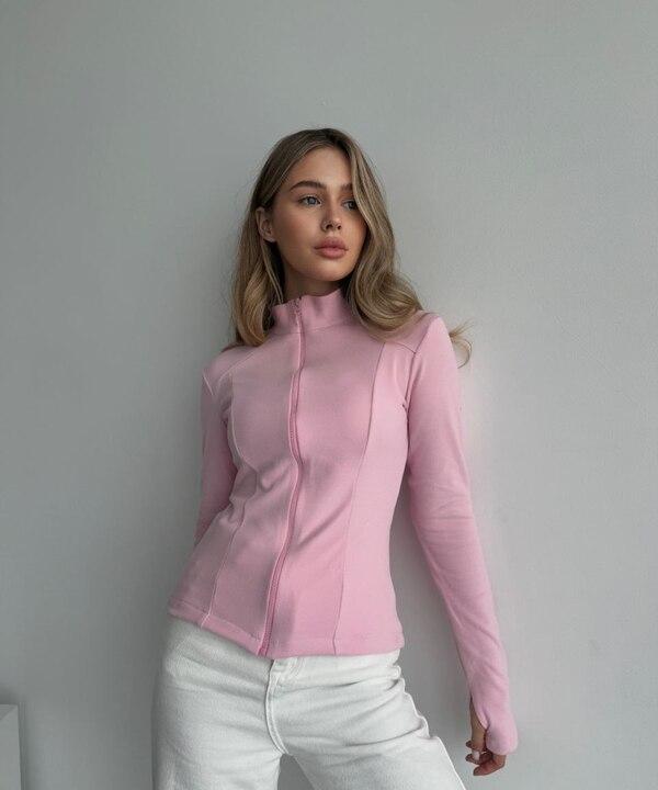 Термокофта женская приталенного кроя на молнии из ткани пума осенне-зимняя