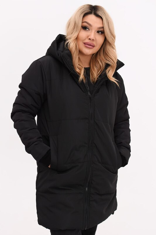 Куртка женская зимняя удлиненная из плащевки Эмми с силиконовым утеплителем 150 г и отстегивающимся капюшоном