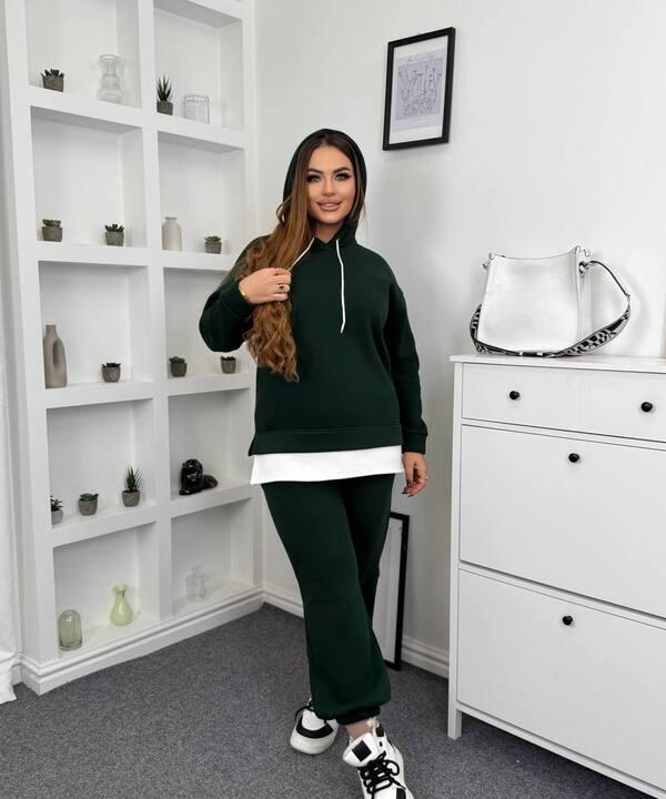 Спортивный костюм-двойка женский утепленный из плотной трехнитки на флисе PENE с капюшоном осенне-зимний