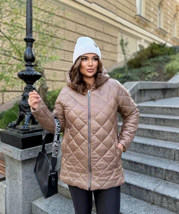 Куртка женская стёганая с капюшоном на молнии утеплённая синтепоном 200 осенне-зимняя