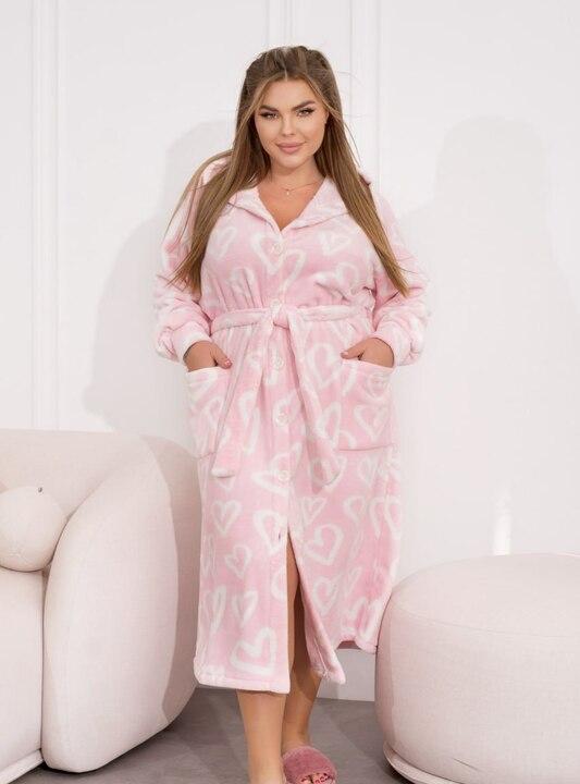 Халат женский махровый турецкий с капюшоном и поясом осенне-зимний черно-красный с принтом