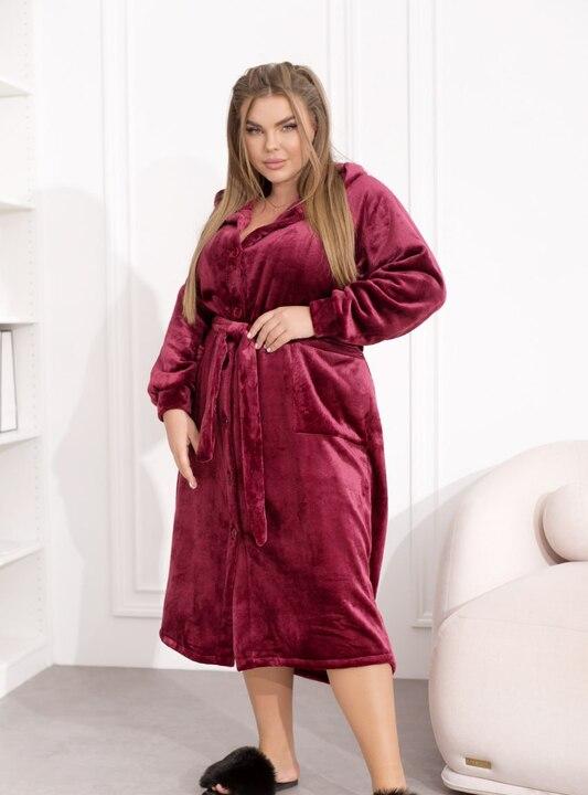 Халат женский велюровый домашний с поясом и принтом сердца осенне-зимний