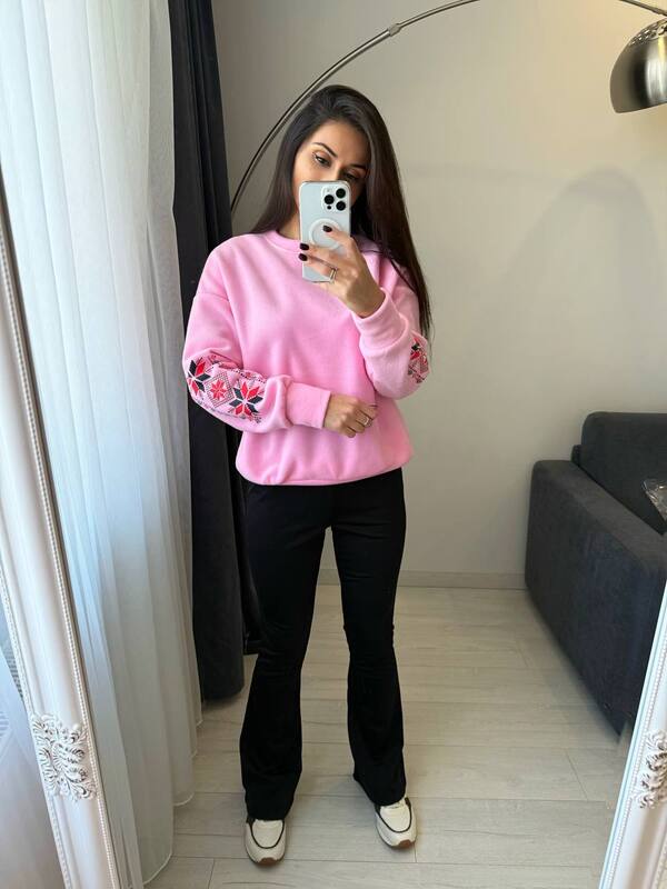 Костюм-двойка женский из двустороннего флиса Polar и дайвинга на флисе с вышивкой осенне-зимний