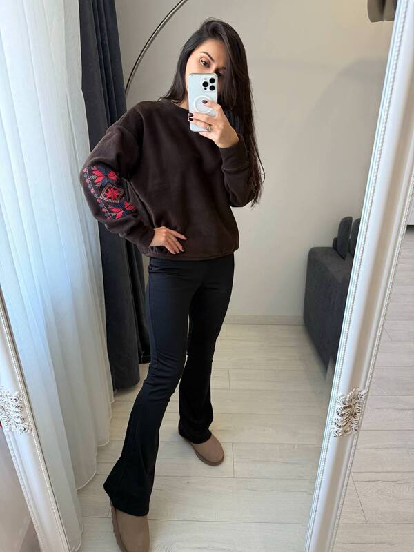 Костюм-двойка женский из двустороннего флиса Polar и дайвинга на флисе с вышивкой осенне-зимний