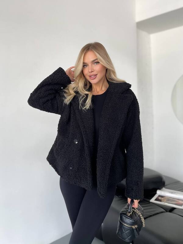Пальто-пиджак женское из эко-меха Тедди на подкладке oversize осенне-зимнее