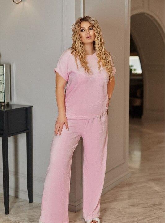 Женский домашний костюм из велсофта двусторонней махры с коротким ворсом (майка и брюки) осенне-зимний