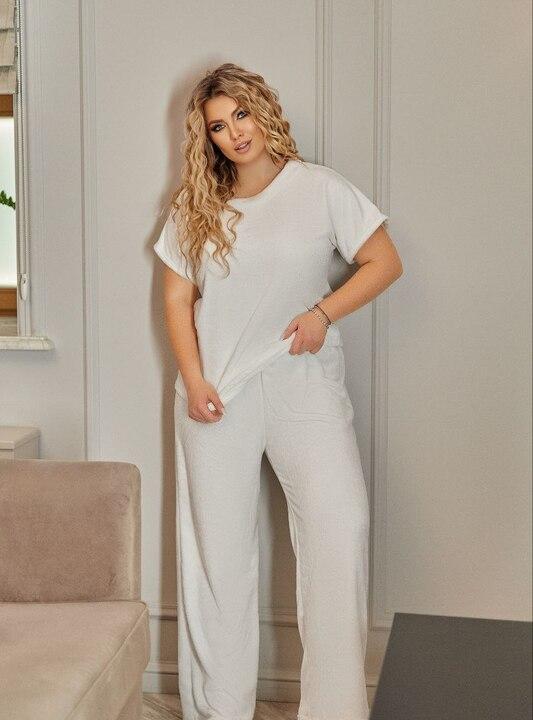 Женский домашний костюм из двустороннего велсофта махрового качества с коротким ворсом (майка и брюки) осенне-зимний