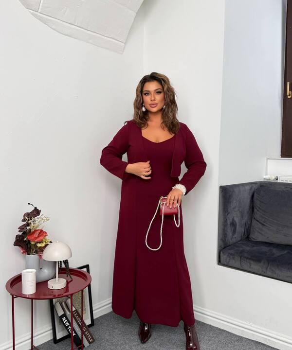 Женский костюм-двойка из креп-дайвинга платье с болеро осенне-зимний