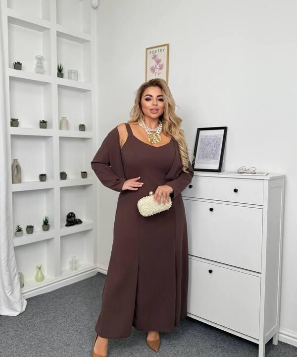 Женский костюм-двойка из креп-дайвинга платье с болеро осенне-зимний