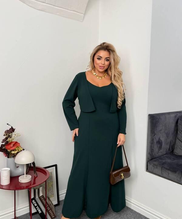 Женский костюм-двойка из креп-дайвинга платье с болеро осенне-зимний