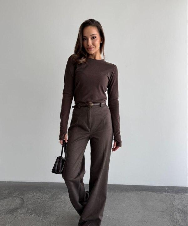 Брюки женские трикотажные шерстяные классические клёш осенне-зимние