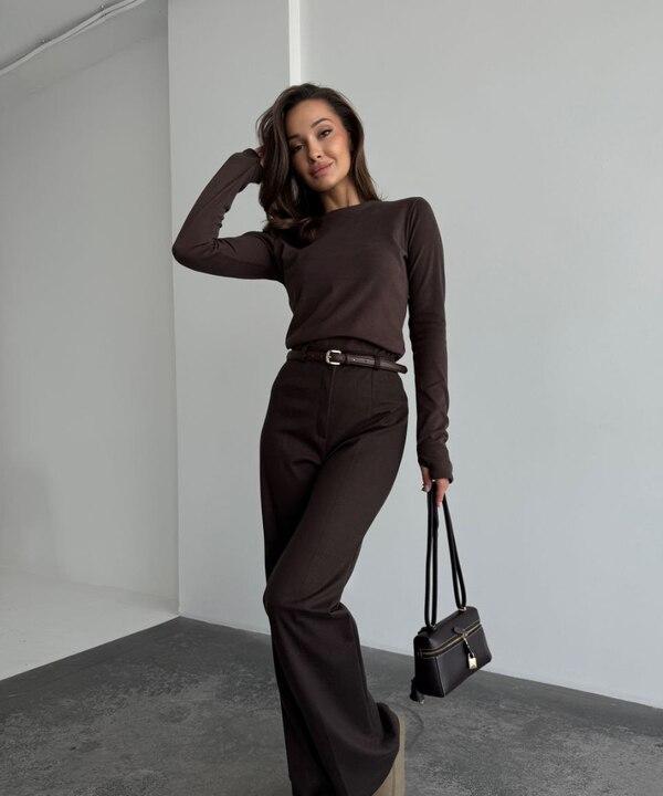 Брюки женские трикотажные шерстяные классические клёш осенне-зимние