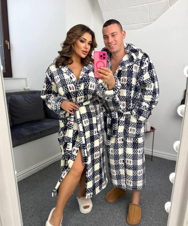 Халат унисекс домашний из махры с капюшоном и поясом осенне-зимний