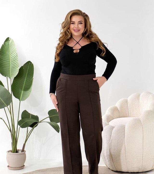 Брюки женские трикотажные шерстяные прямого кроя со стрелками осенние зимние