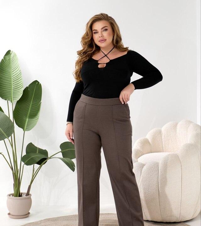 Брюки женские трикотажные шерстяные прямого кроя со стрелками осенние зимние