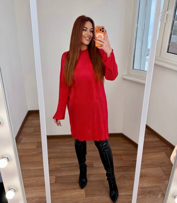 Платье-плиссе женское прямого кроя из эластичной ткани с гофрированной текстурой осеннее зимнее