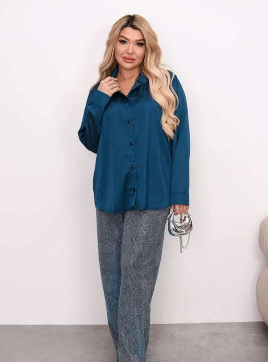 Костюм женский шёлковая рубашка Armani и трикотажные брюки с напылением двойка осенний