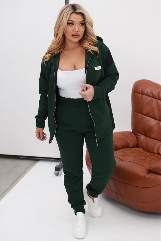 Спортивный костюм женский трехнитка на флисе утепленный худи на молнии и джоггеры осенне-зимний