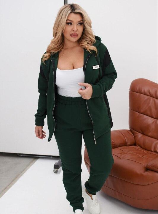 Спортивный костюм женский трехнитка на флисе утепленный худи на молнии и джоггеры осенне-зимний