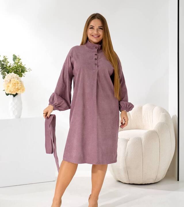 Сукня женская микровельветовая повседневная миди с поясом осенне-зимняя