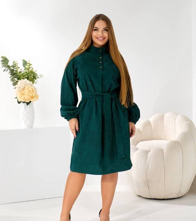 Сукня женская микровельветовая повседневная миди с поясом осенне-зимняя