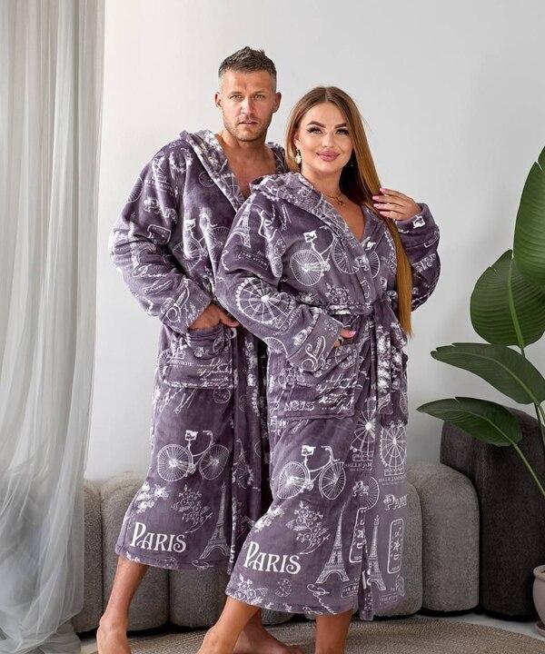 Халат унісекс осенне-зимний плюшевый с капюшоном поясом и глубокими карманами домашний