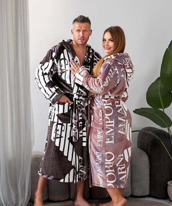 Халат унісекс осенне-зимний плюшевый с капюшоном и поясом домашний