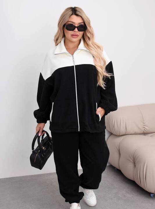 Спортивный костюм женский утепленный оверсайз флис с контрастной вставкой осенний зимний