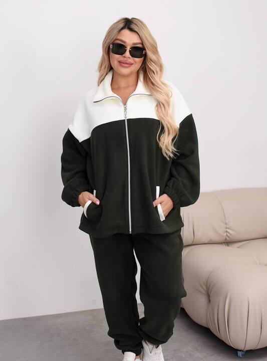 Спортивный костюм женский утепленный оверсайз флис на змейке осенний зимний