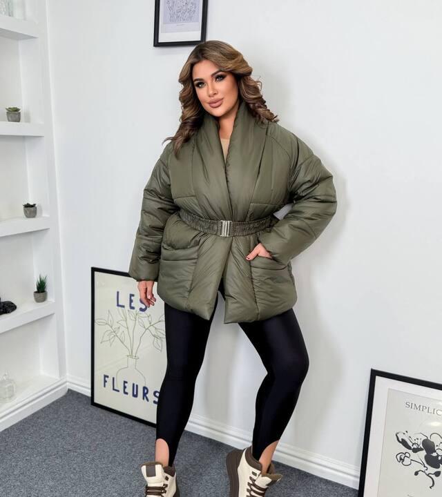 Куртка женская плащевка лаке с поясом утепленная осенний зимний