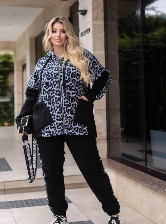 Спортивный костюм женский трехнитка на флисе двойка удлиненная кофта на змейке с флисовыми вставками осенний зимний