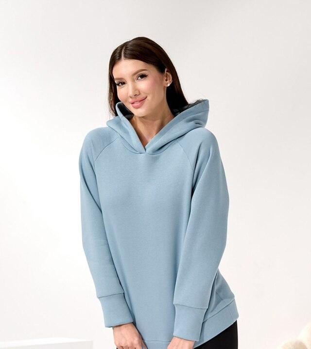 Худи женское трехнитка на флисе оверсайз с капюшоном осеннее зимнее