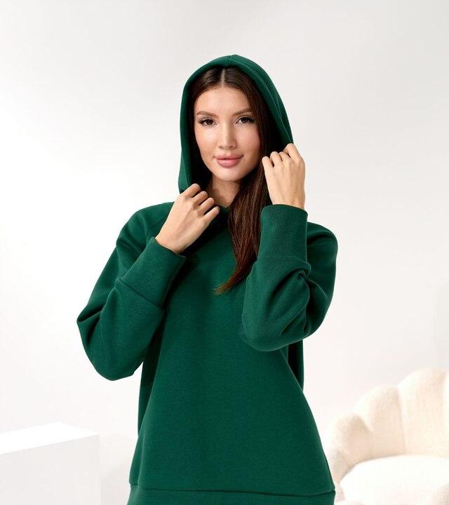 Худи женское трехнитка на флисе оверсайз с капюшоном осеннее зимнее