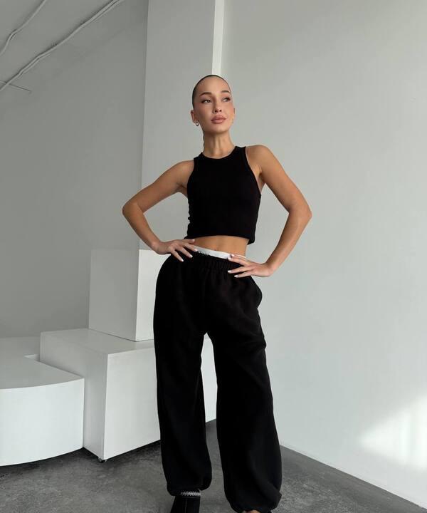 Штаны женские флис прямые свободного кроя с поясом на резинке осенние зимние