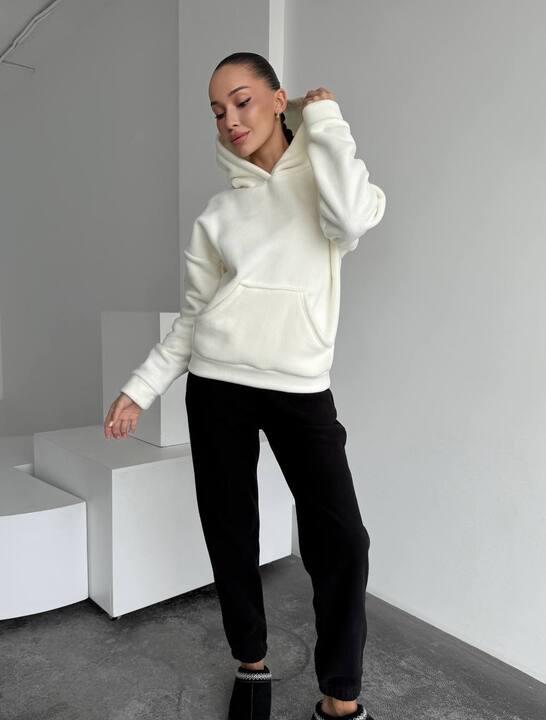 Спортивный костюм женский флис оверсайз с худи и штанами осенний зимний