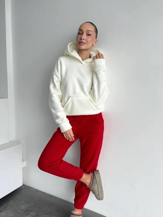 Спортивный костюм женский флис оверсайз с худи и штанами осенний зимний