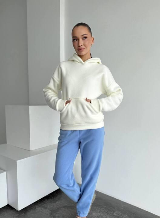Спортивный костюм женский флис оверсайз с худи и штанами осенний зимний