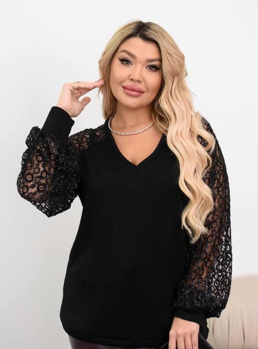 Джемпер женский из королевской ангоры с ажурными кружевными рукавами осенне-зимний