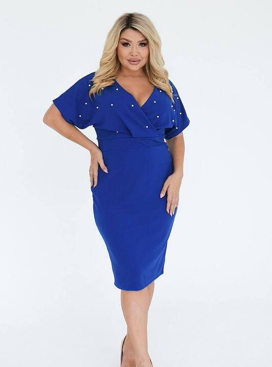 Платье женское креп-дайвинг элегантное футляр с драпировкой и декоративными элементами осеннее зимнее