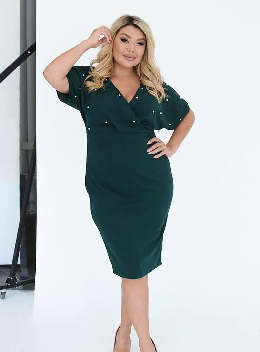 Платье женское креп-дайвинг элегантное футляр с драпировкой и декоративными элементами осеннее зимнее