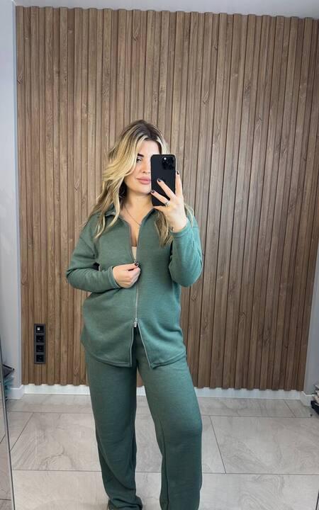 Костюм женский ангора двойка оверсайз тёплый с кофтой на змейке и широкими штанами осенний