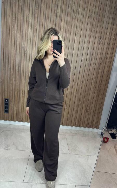 Костюм женский ангора двойка оверсайз тёплый с кофтой на змейке и широкими штанами осенний