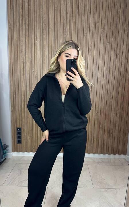 Костюм женский ангора двойка оверсайз тёплый с кофтой на змейке и широкими штанами осенний