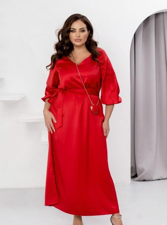 Платье женское макси из костюмного шелка с поясом праздничное осенний зимний