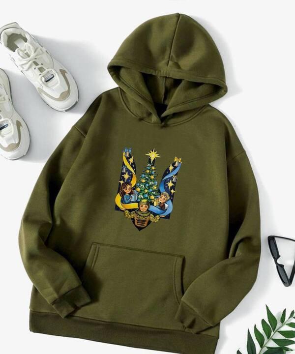 Худи женское утепленное из трехнитки на флисе оверсайз с термонаклейкой осеннее зимнее