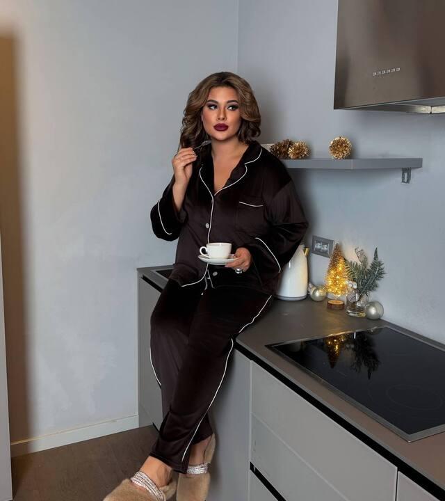 Пижама женская из велюра рубашка на пуговицах и прямые брюки осенняя зимняя