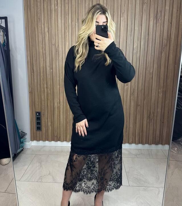 Платье женское миди из ангоры рубчик с кружевной вставкой осенний зимний